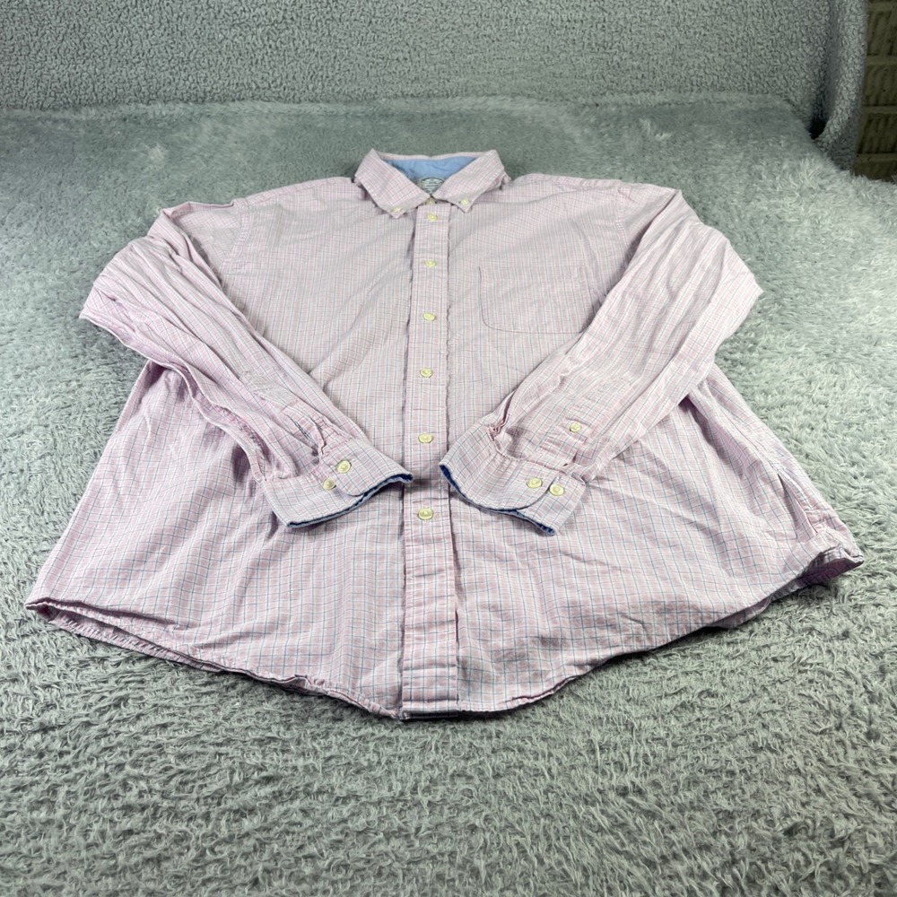 Brooks Brothers 1818 Regent Shirt Mens XL Pink Blue Check Cotton Button Down